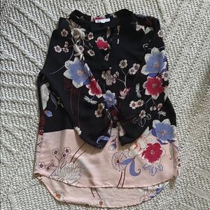 DR2 Black and Tan Graphic Blouse with 3/4 Sleeves